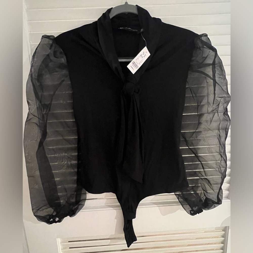 NWT NY&Co Organza-Sleeve Knit Bodysuit size XS